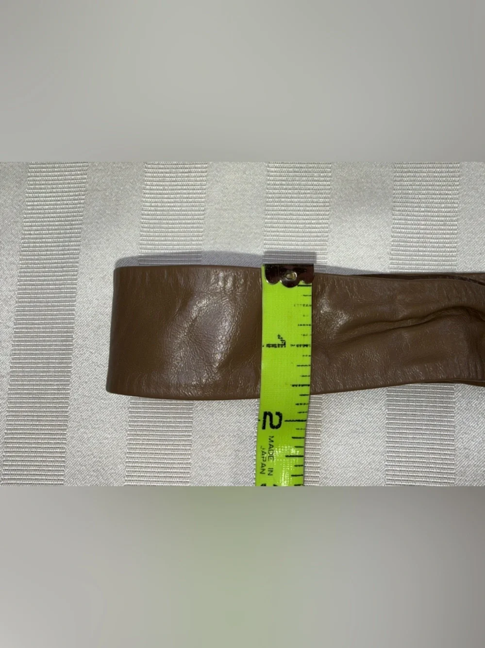 Vintage 80’s Belt Taupe Soft Leather Sculptural Gold Tone Clasp Buckle